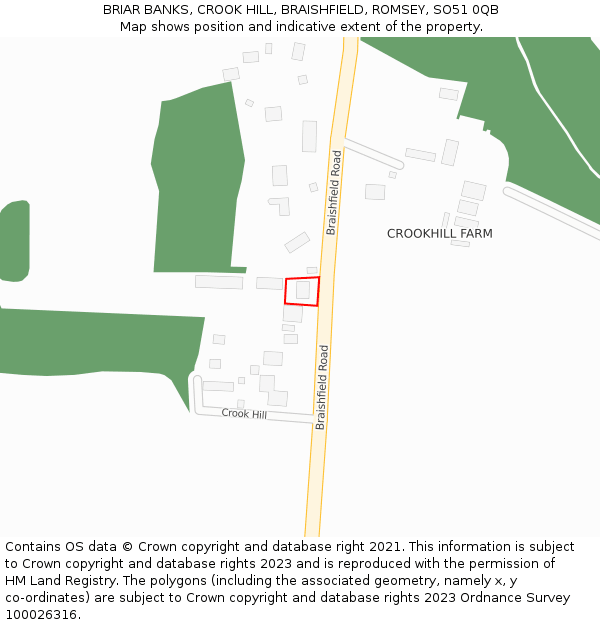 BRIAR BANKS, CROOK HILL, BRAISHFIELD, ROMSEY, SO51 0QB: Location map and indicative extent of plot