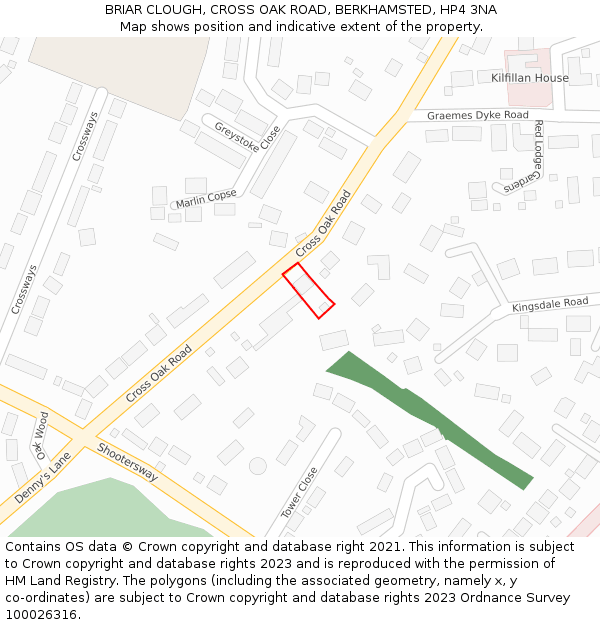 BRIAR CLOUGH, CROSS OAK ROAD, BERKHAMSTED, HP4 3NA: Location map and indicative extent of plot