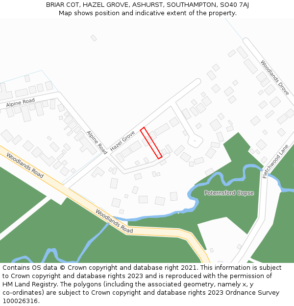 BRIAR COT, HAZEL GROVE, ASHURST, SOUTHAMPTON, SO40 7AJ: Location map and indicative extent of plot