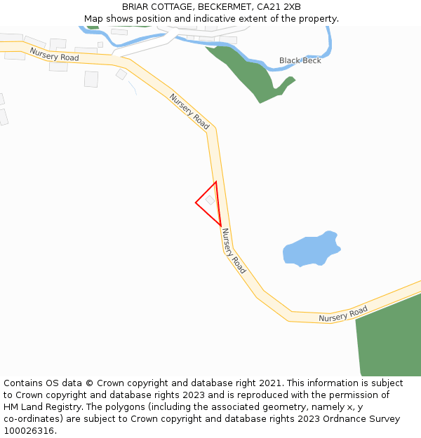 BRIAR COTTAGE, BECKERMET, CA21 2XB: Location map and indicative extent of plot