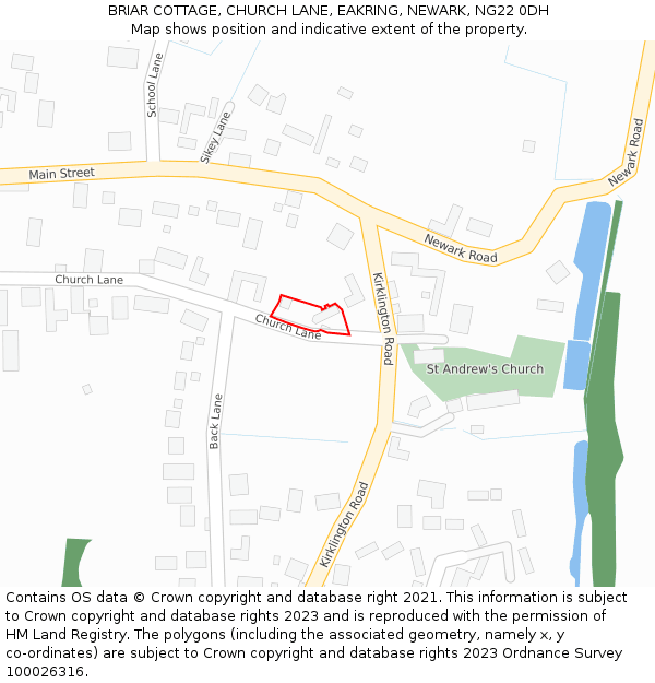 BRIAR COTTAGE, CHURCH LANE, EAKRING, NEWARK, NG22 0DH: Location map and indicative extent of plot