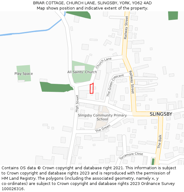BRIAR COTTAGE, CHURCH LANE, SLINGSBY, YORK, YO62 4AD: Location map and indicative extent of plot