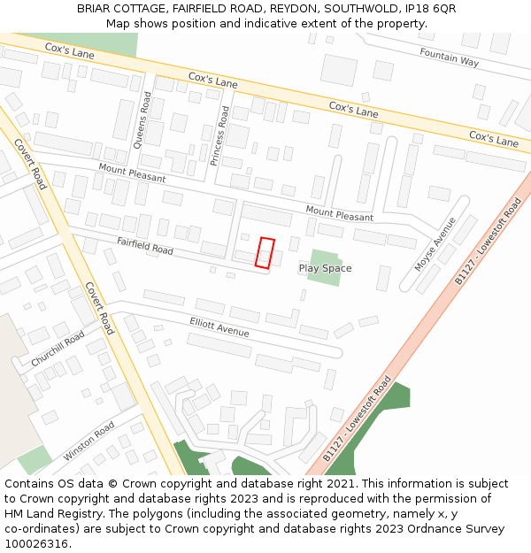 BRIAR COTTAGE, FAIRFIELD ROAD, REYDON, SOUTHWOLD, IP18 6QR: Location map and indicative extent of plot