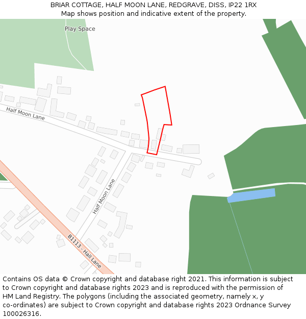 BRIAR COTTAGE, HALF MOON LANE, REDGRAVE, DISS, IP22 1RX: Location map and indicative extent of plot