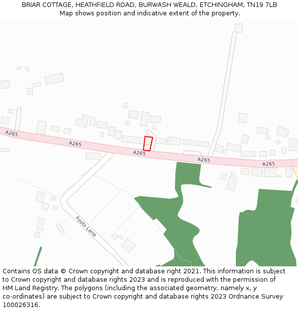 BRIAR COTTAGE, HEATHFIELD ROAD, BURWASH WEALD, ETCHINGHAM, TN19 7LB: Location map and indicative extent of plot