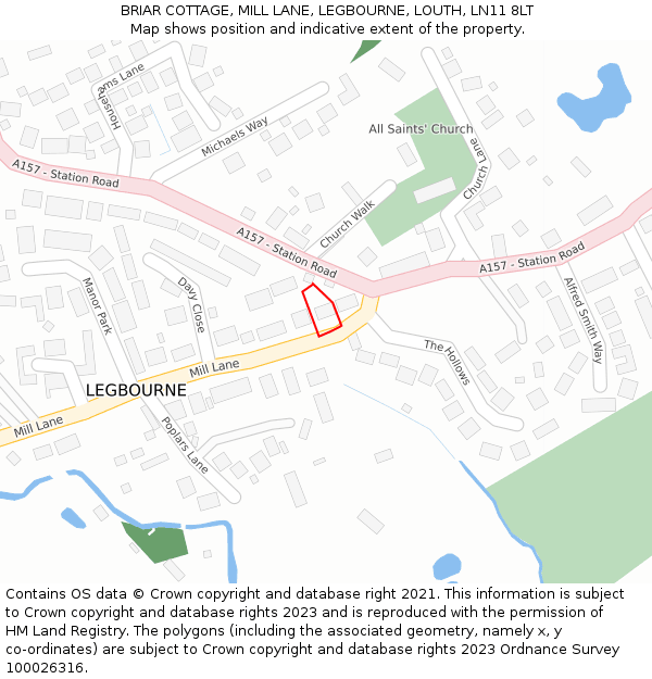 BRIAR COTTAGE, MILL LANE, LEGBOURNE, LOUTH, LN11 8LT: Location map and indicative extent of plot