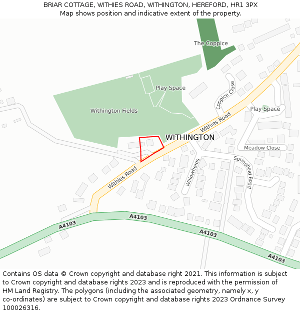 BRIAR COTTAGE, WITHIES ROAD, WITHINGTON, HEREFORD, HR1 3PX: Location map and indicative extent of plot