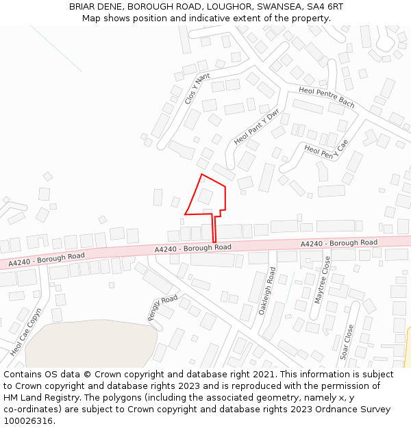 BRIAR DENE, BOROUGH ROAD, LOUGHOR, SWANSEA, SA4 6RT: Location map and indicative extent of plot