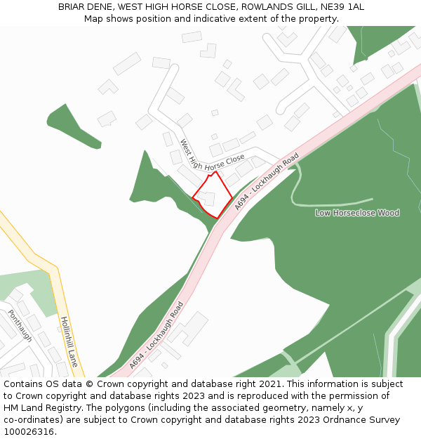BRIAR DENE, WEST HIGH HORSE CLOSE, ROWLANDS GILL, NE39 1AL: Location map and indicative extent of plot