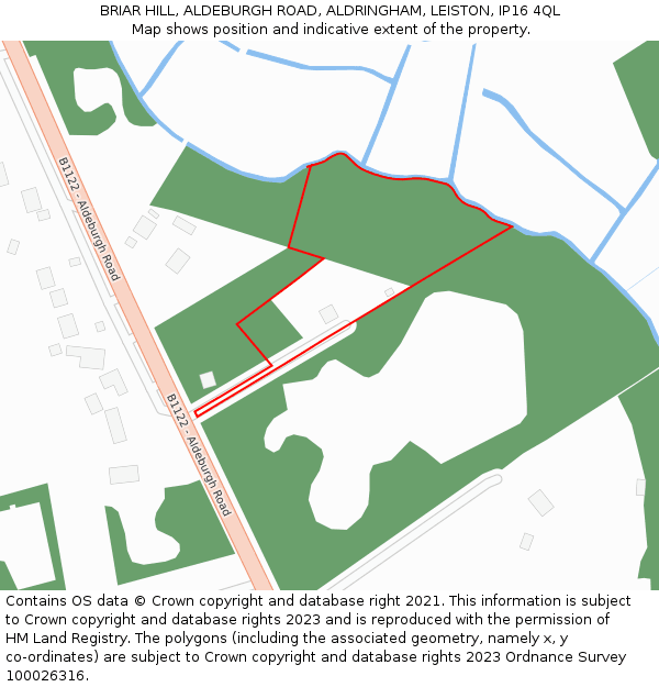 BRIAR HILL, ALDEBURGH ROAD, ALDRINGHAM, LEISTON, IP16 4QL: Location map and indicative extent of plot