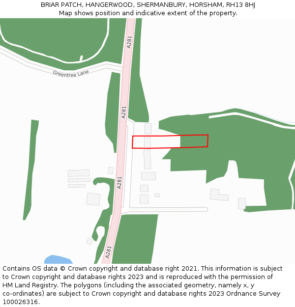 BRIAR PATCH, HANGERWOOD, SHERMANBURY, HORSHAM, RH13 8HJ: Location map and indicative extent of plot