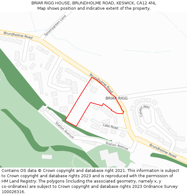 BRIAR RIGG HOUSE, BRUNDHOLME ROAD, KESWICK, CA12 4NL: Location map and indicative extent of plot