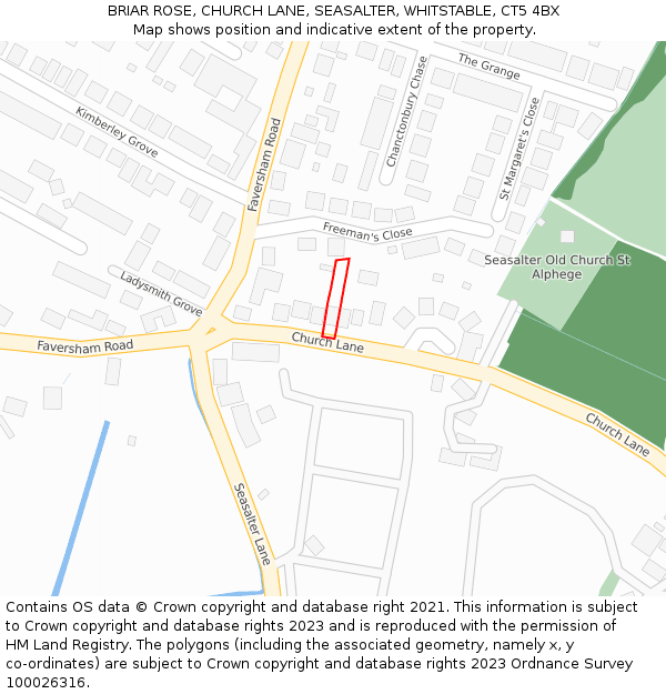 BRIAR ROSE, CHURCH LANE, SEASALTER, WHITSTABLE, CT5 4BX: Location map and indicative extent of plot