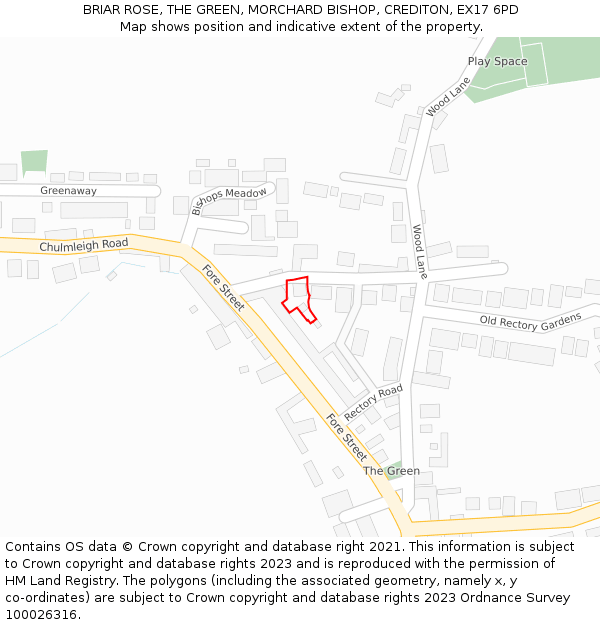 BRIAR ROSE, THE GREEN, MORCHARD BISHOP, CREDITON, EX17 6PD: Location map and indicative extent of plot