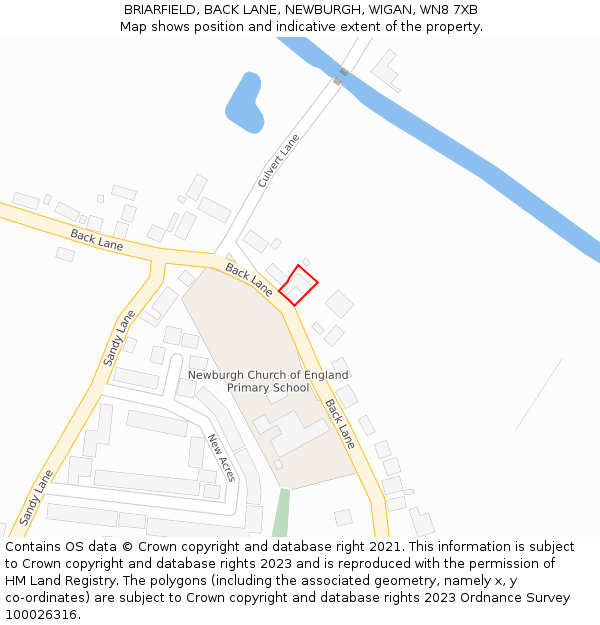 BRIARFIELD, BACK LANE, NEWBURGH, WIGAN, WN8 7XB: Location map and indicative extent of plot