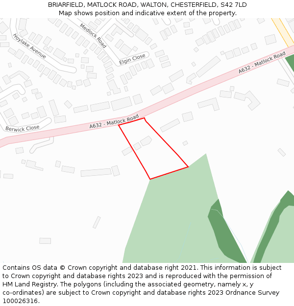 BRIARFIELD, MATLOCK ROAD, WALTON, CHESTERFIELD, S42 7LD: Location map and indicative extent of plot