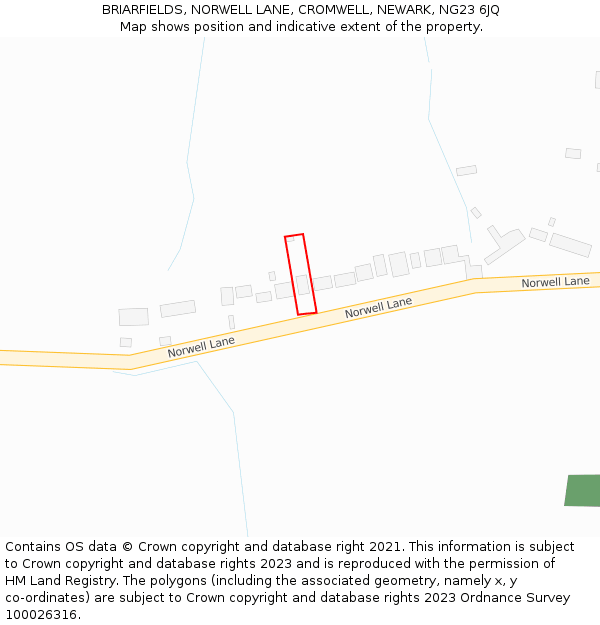 BRIARFIELDS, NORWELL LANE, CROMWELL, NEWARK, NG23 6JQ: Location map and indicative extent of plot