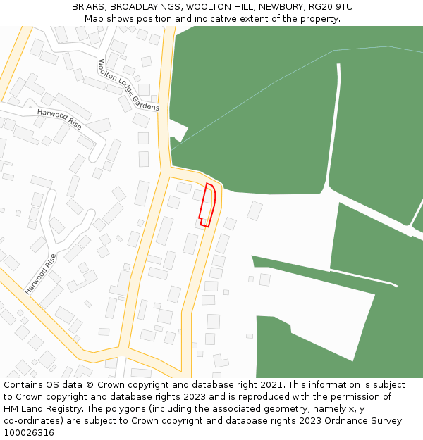 BRIARS, BROADLAYINGS, WOOLTON HILL, NEWBURY, RG20 9TU: Location map and indicative extent of plot