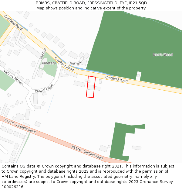 BRIARS, CRATFIELD ROAD, FRESSINGFIELD, EYE, IP21 5QD: Location map and indicative extent of plot