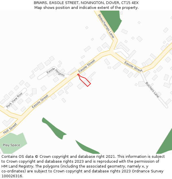 BRIARS, EASOLE STREET, NONINGTON, DOVER, CT15 4EX: Location map and indicative extent of plot