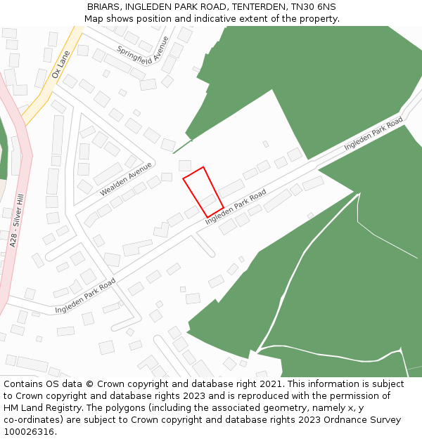 BRIARS, INGLEDEN PARK ROAD, TENTERDEN, TN30 6NS: Location map and indicative extent of plot