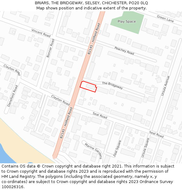 BRIARS, THE BRIDGEWAY, SELSEY, CHICHESTER, PO20 0LQ: Location map and indicative extent of plot