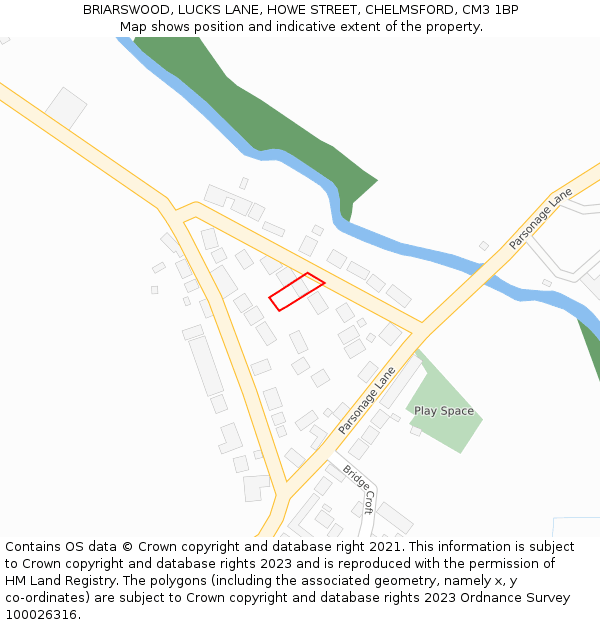 BRIARSWOOD, LUCKS LANE, HOWE STREET, CHELMSFORD, CM3 1BP: Location map and indicative extent of plot