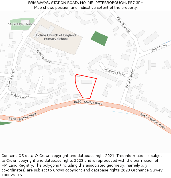 BRIARWAYS, STATION ROAD, HOLME, PETERBOROUGH, PE7 3PH: Location map and indicative extent of plot