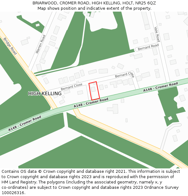 BRIARWOOD, CROMER ROAD, HIGH KELLING, HOLT, NR25 6QZ: Location map and indicative extent of plot