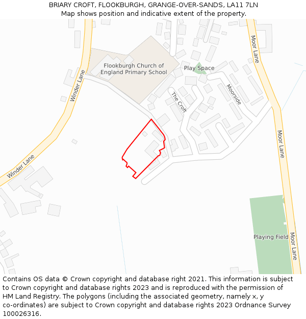 BRIARY CROFT, FLOOKBURGH, GRANGE-OVER-SANDS, LA11 7LN: Location map and indicative extent of plot