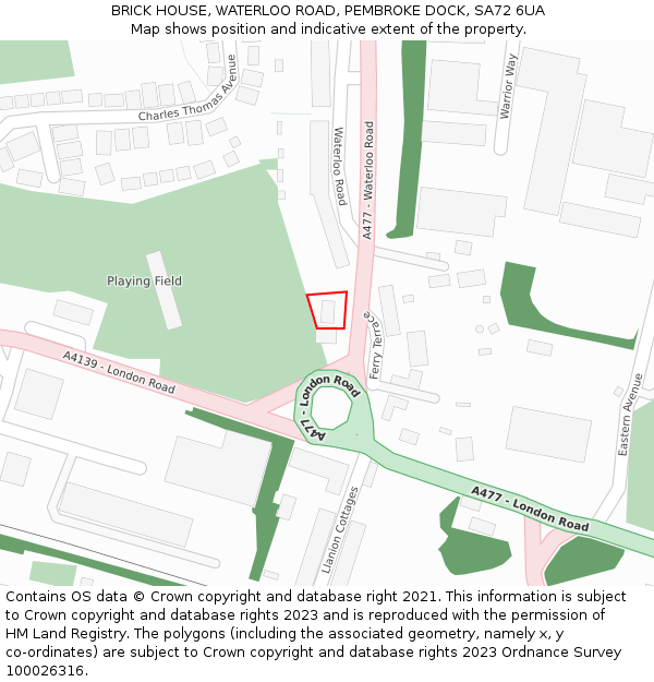 BRICK HOUSE, WATERLOO ROAD, PEMBROKE DOCK, SA72 6UA: Location map and indicative extent of plot