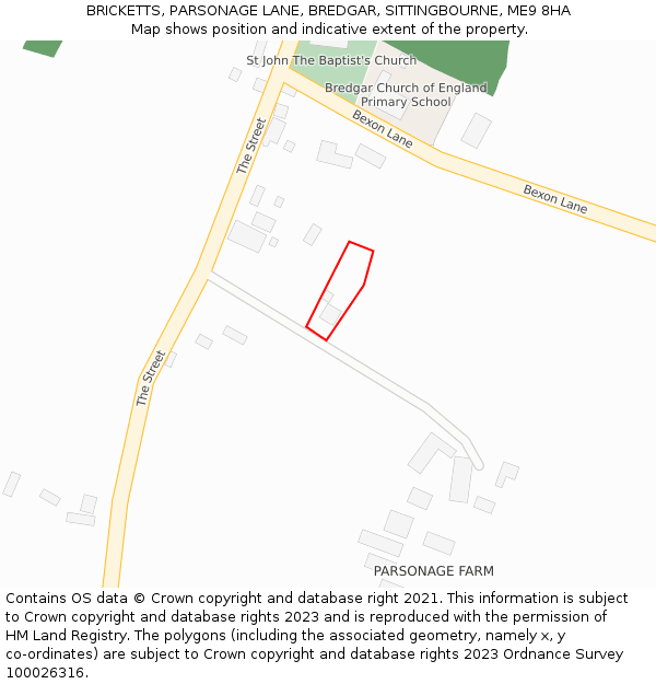 BRICKETTS, PARSONAGE LANE, BREDGAR, SITTINGBOURNE, ME9 8HA: Location map and indicative extent of plot