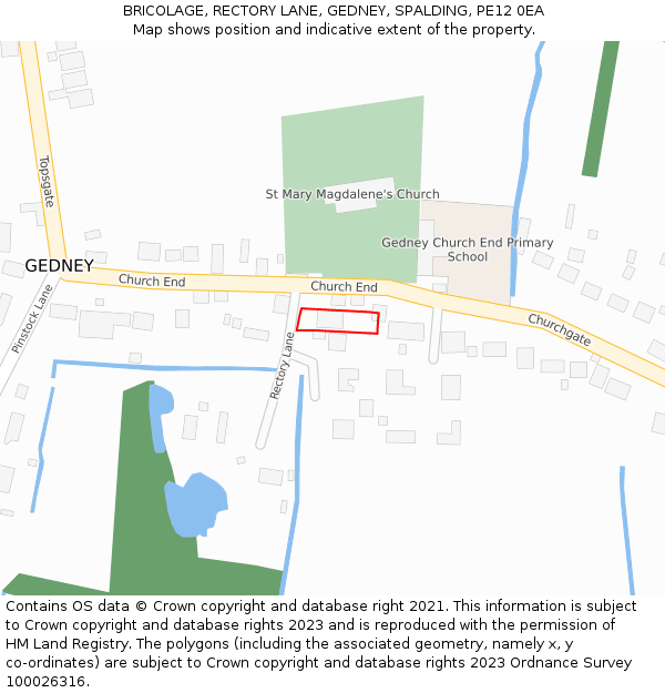 BRICOLAGE, RECTORY LANE, GEDNEY, SPALDING, PE12 0EA: Location map and indicative extent of plot