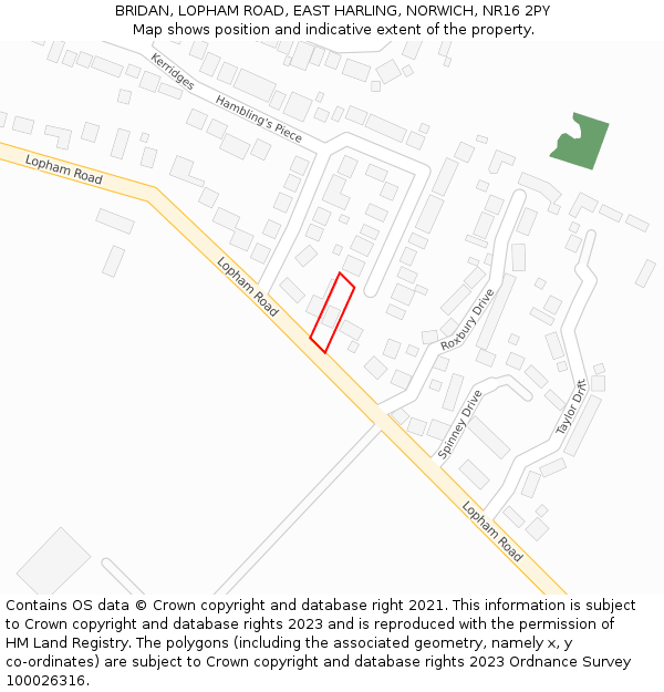 BRIDAN, LOPHAM ROAD, EAST HARLING, NORWICH, NR16 2PY: Location map and indicative extent of plot