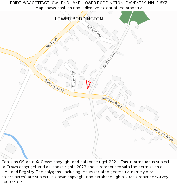 BRIDELWAY COTTAGE, OWL END LANE, LOWER BODDINGTON, DAVENTRY, NN11 6XZ: Location map and indicative extent of plot