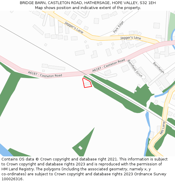 BRIDGE BARN, CASTLETON ROAD, HATHERSAGE, HOPE VALLEY, S32 1EH: Location map and indicative extent of plot