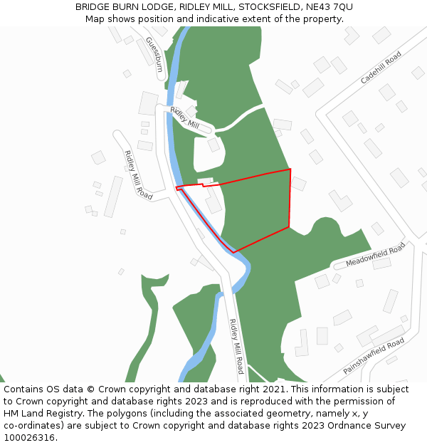 BRIDGE BURN LODGE, RIDLEY MILL, STOCKSFIELD, NE43 7QU: Location map and indicative extent of plot