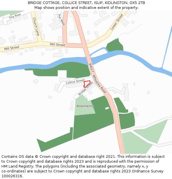 BRIDGE COTTAGE, COLLICE STREET, ISLIP, KIDLINGTON, OX5 2TB: Location map and indicative extent of plot