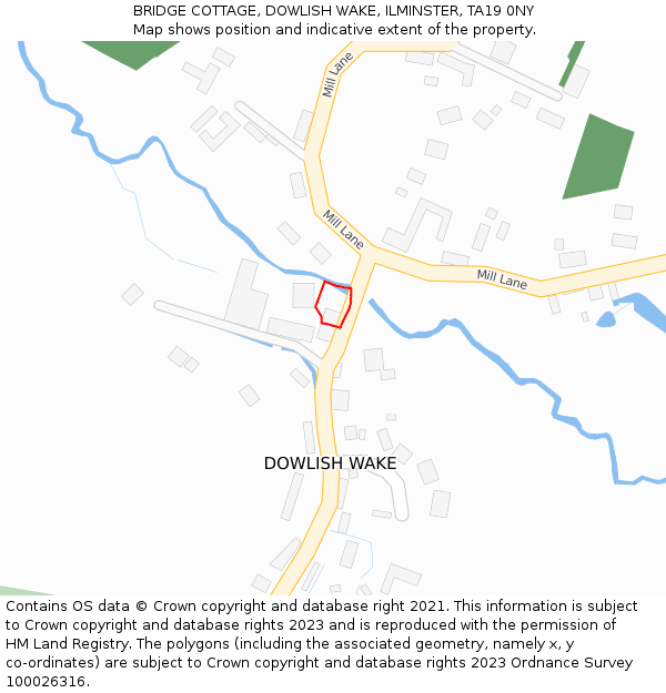 BRIDGE COTTAGE, DOWLISH WAKE, ILMINSTER, TA19 0NY: Location map and indicative extent of plot