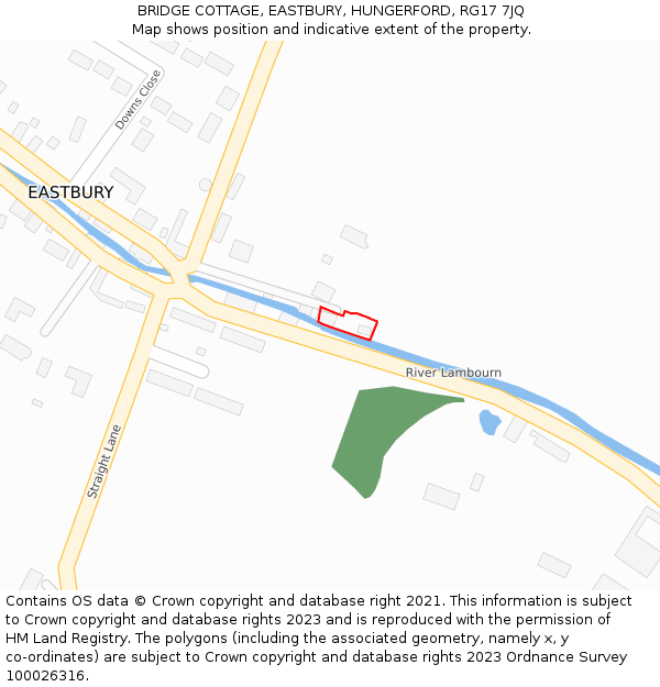 BRIDGE COTTAGE, EASTBURY, HUNGERFORD, RG17 7JQ: Location map and indicative extent of plot