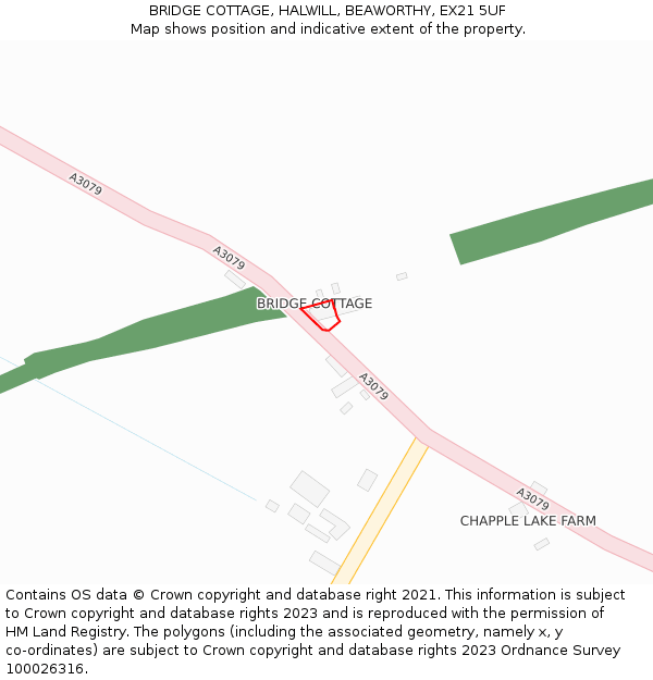 BRIDGE COTTAGE, HALWILL, BEAWORTHY, EX21 5UF: Location map and indicative extent of plot