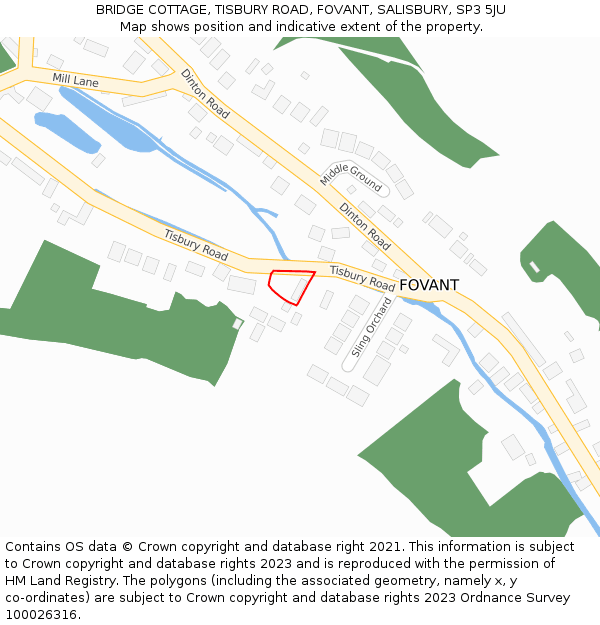 BRIDGE COTTAGE, TISBURY ROAD, FOVANT, SALISBURY, SP3 5JU: Location map and indicative extent of plot