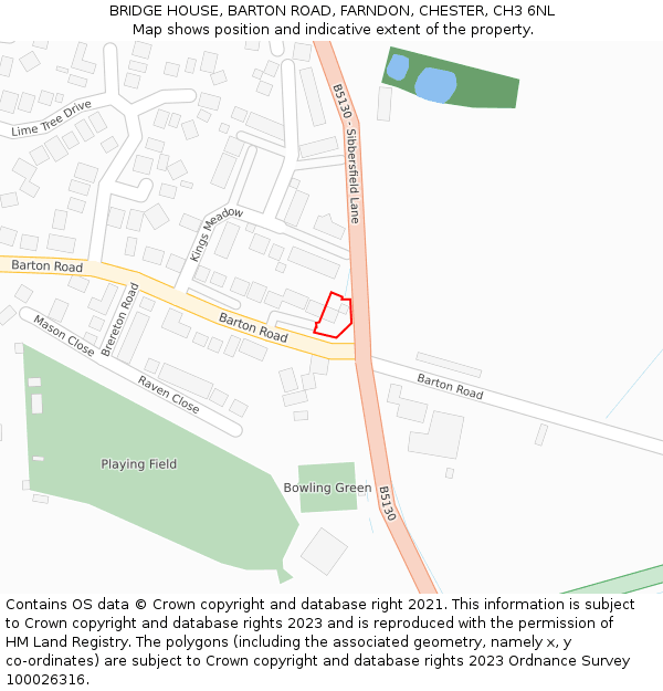 BRIDGE HOUSE, BARTON ROAD, FARNDON, CHESTER, CH3 6NL: Location map and indicative extent of plot