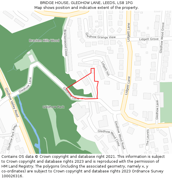 BRIDGE HOUSE, GLEDHOW LANE, LEEDS, LS8 1PG: Location map and indicative extent of plot