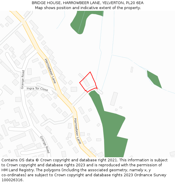 BRIDGE HOUSE, HARROWBEER LANE, YELVERTON, PL20 6EA: Location map and indicative extent of plot