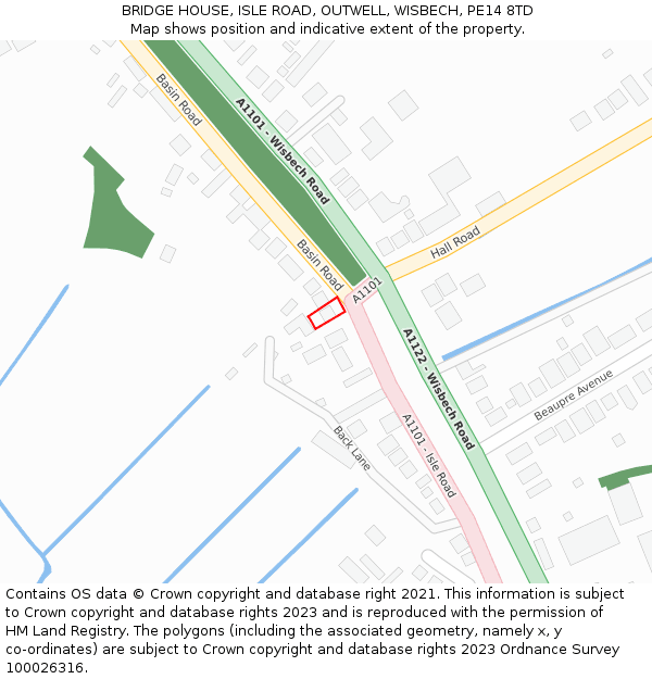 BRIDGE HOUSE, ISLE ROAD, OUTWELL, WISBECH, PE14 8TD: Location map and indicative extent of plot