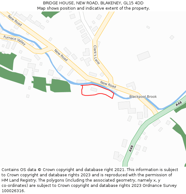 BRIDGE HOUSE, NEW ROAD, BLAKENEY, GL15 4DD: Location map and indicative extent of plot