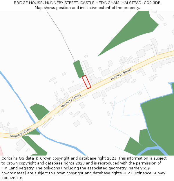 BRIDGE HOUSE, NUNNERY STREET, CASTLE HEDINGHAM, HALSTEAD, CO9 3DR: Location map and indicative extent of plot