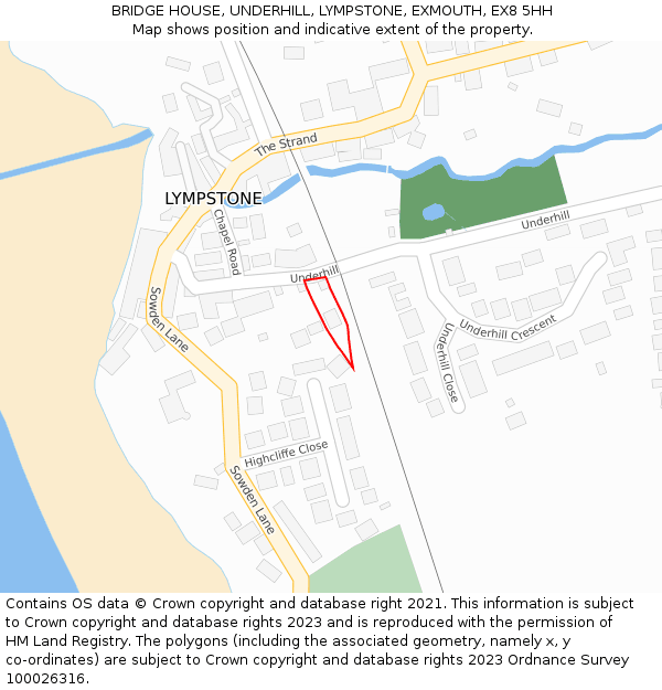 BRIDGE HOUSE, UNDERHILL, LYMPSTONE, EXMOUTH, EX8 5HH: Location map and indicative extent of plot