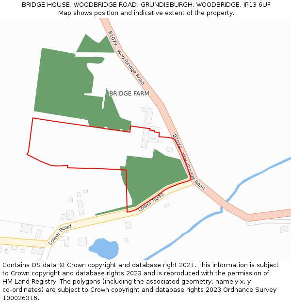 BRIDGE HOUSE, WOODBRIDGE ROAD, GRUNDISBURGH, WOODBRIDGE, IP13 6UF: Location map and indicative extent of plot